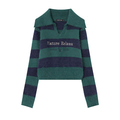 Striped Short Style Sweater Loose Korean Style Lazy Style