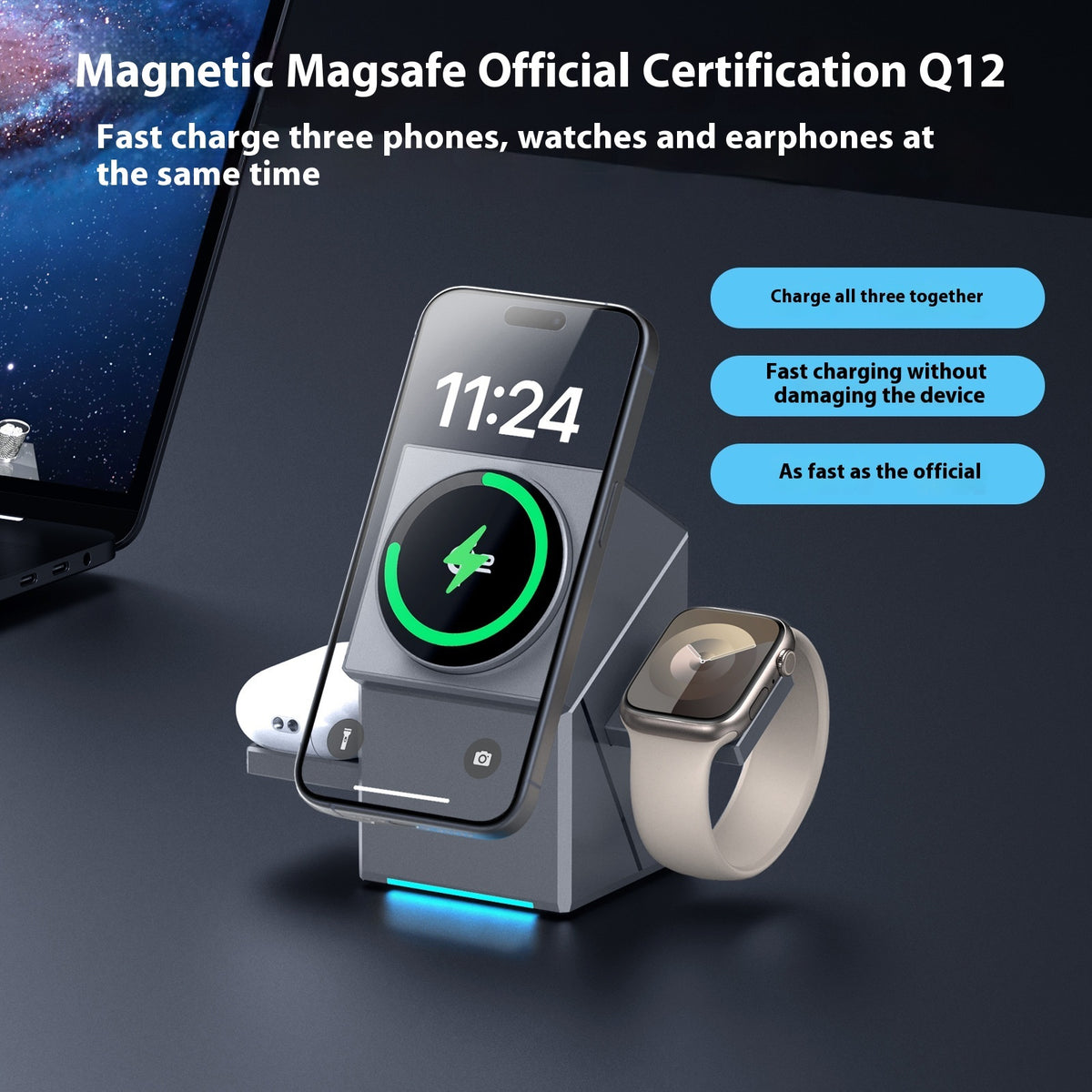 Three-in-one Magnetic Rotating Rubik's Cube Wireless Charger