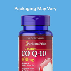 Puritan's Pride Coenzyme CoQ10 100mg, Dietary Supplement for Heart Health, Blood Pressure, Oral Gum Health, and Healthy Aging Support, 60 Servings, Rapid Release Softgels
