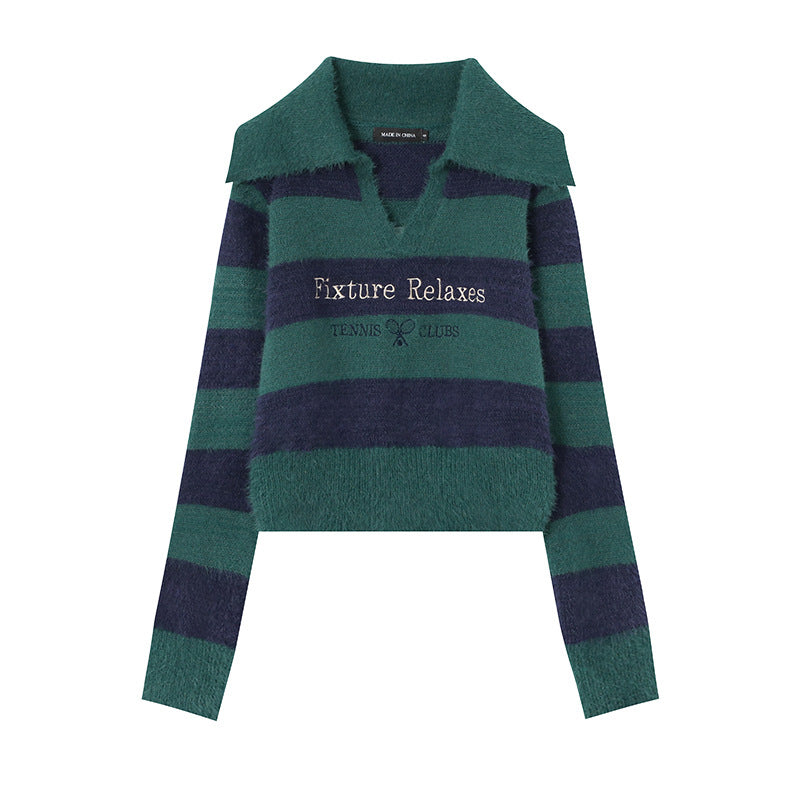 Striped Short Style Sweater Loose Korean Style Lazy Style