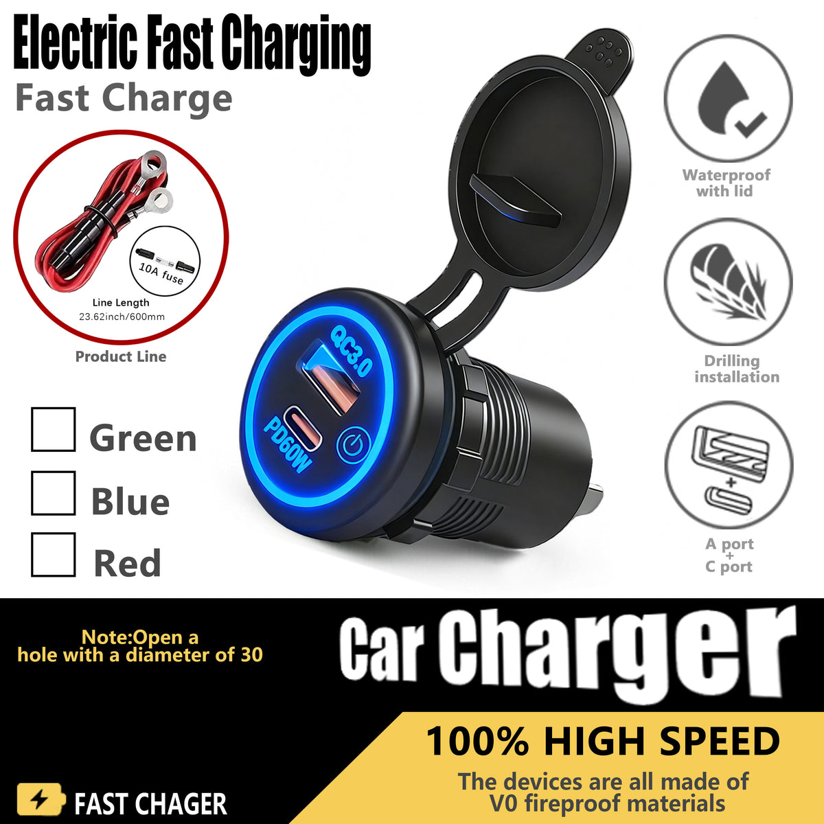 The New 60W Mobile Phone Charger For Automobiles, Motorcycles And Ships Is Refitted With Special Intelligent Super Fast Charging Port A-port C.