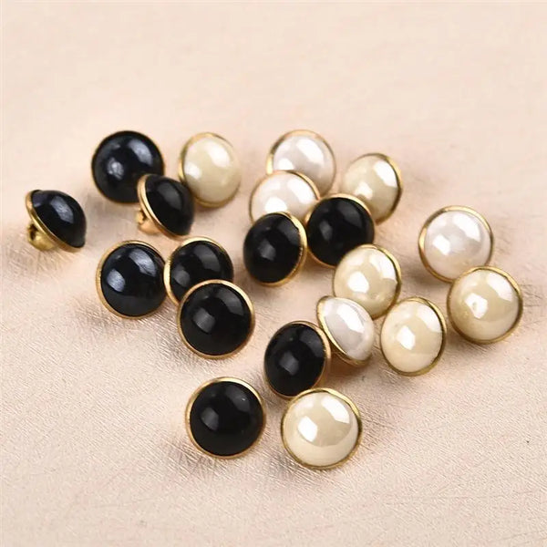 50Pcs/Set White Black Color Pearl Shank Buttons Metal Back