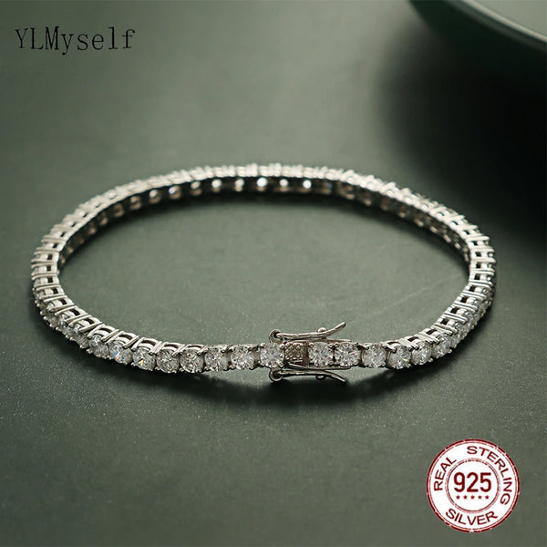 Pure Silver Tennis Bracelet Jewelry 16-20.5CM