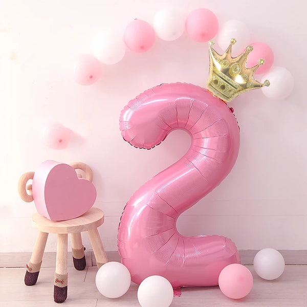 32inch Pastel Baby Blue Pink Foil Number Balloon With Crown 1 2 3 4 5 6 7  Birthday Party Baby Shower Wedding Decoration