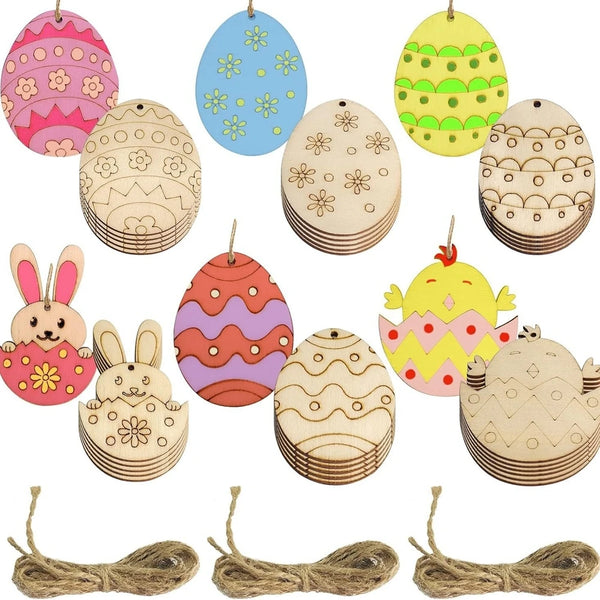 12pcs Wooden Rabbit Chick Pendants Creative Egg Hanging Ornament For Easter