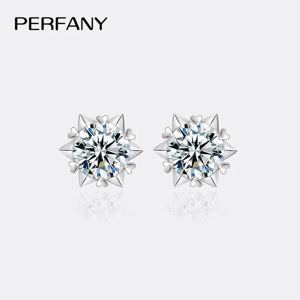 S925 Pure Silver Six Claw Snowflake Laboratory Diamond Earrings  0.3-2CT