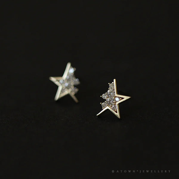 Original 925 Sterling Silver 14k Gold Half Star Earrings