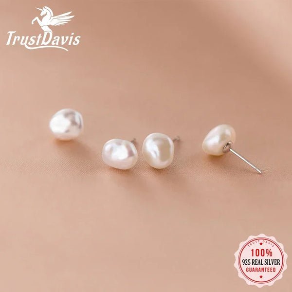 Authentic 925 Sterling Silver Irregular Pearl Earrings