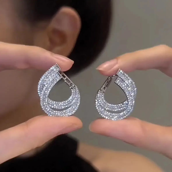 Zircon C-shaped Double Layer Earrings