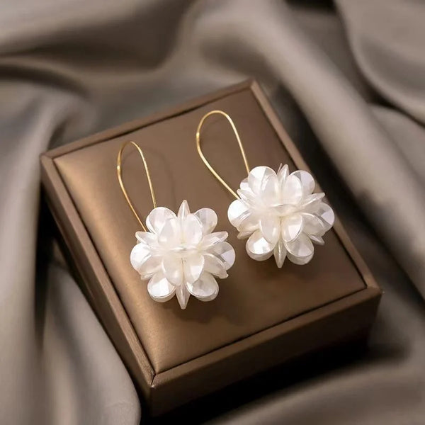 Korean White Acrylic Flower Petal Drop Earrings