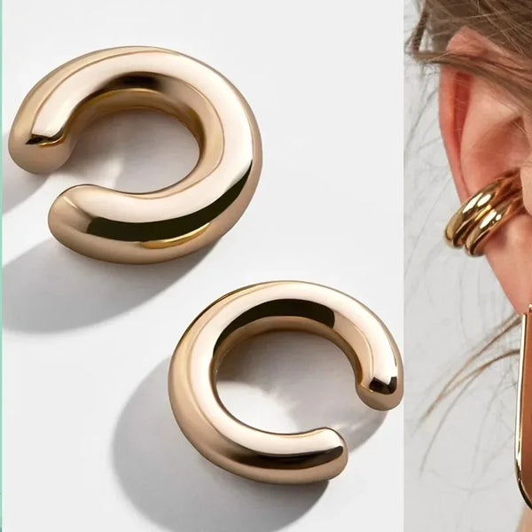 Fake Piercing Stainless Steel Gold Color Round Clip Earrings