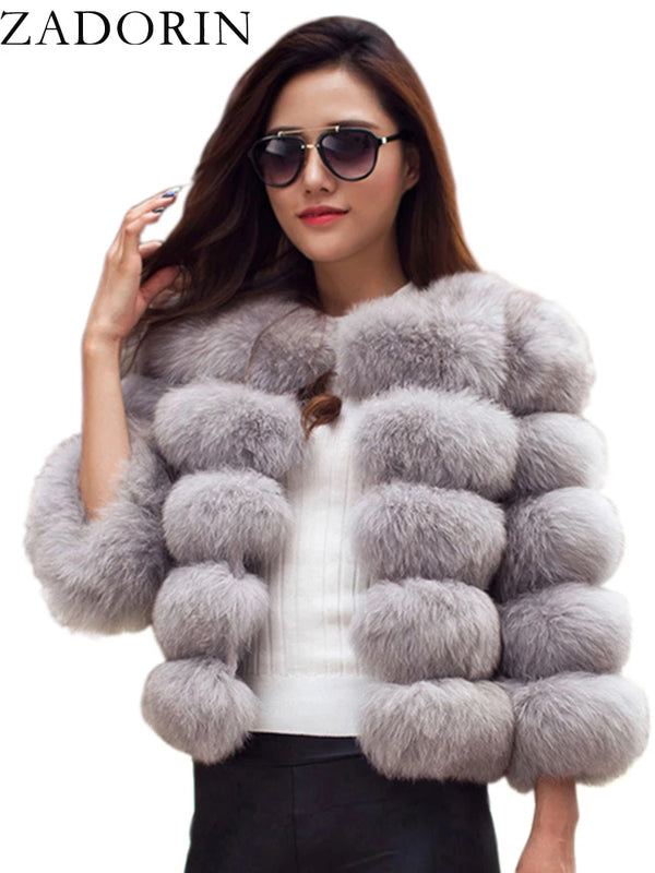 ZADORIN S-5XL Mink Coats Autumn Winter Fluffy Fur Coat