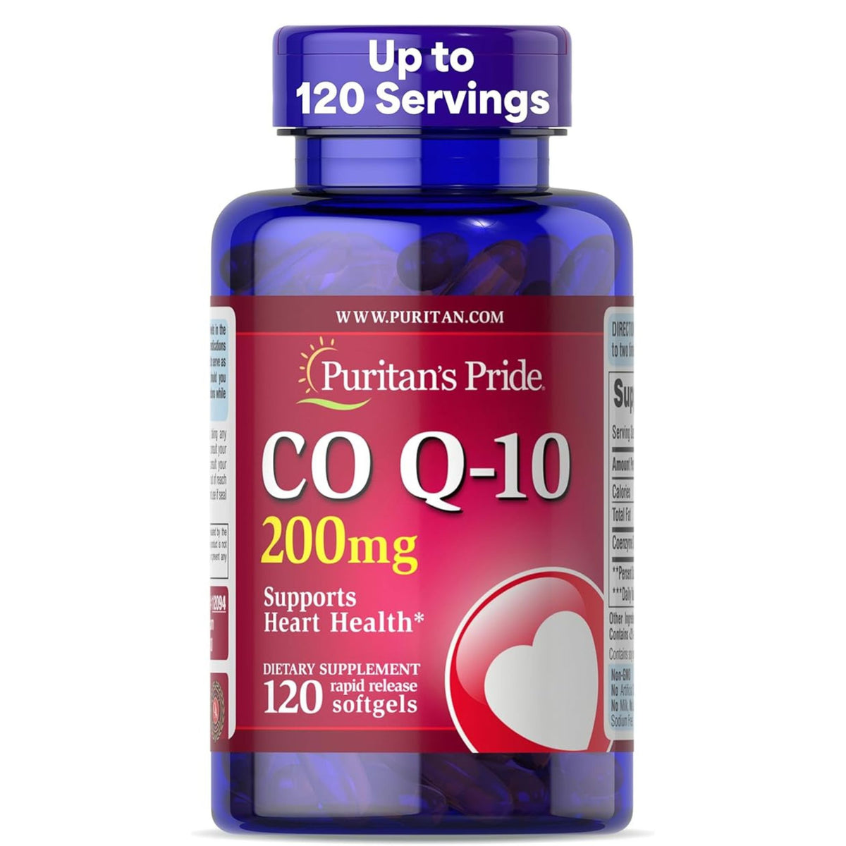 Puritan's Pride Coenzyme CoQ10 200mg, Dietary Supplement for Heart Health, Blood Pressure, Oral Gum Health, and Healthy Aging Support, 120 Servings, Rapid Release Softgels