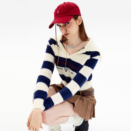 Striped Short Style Sweater Loose Korean Style Lazy Style