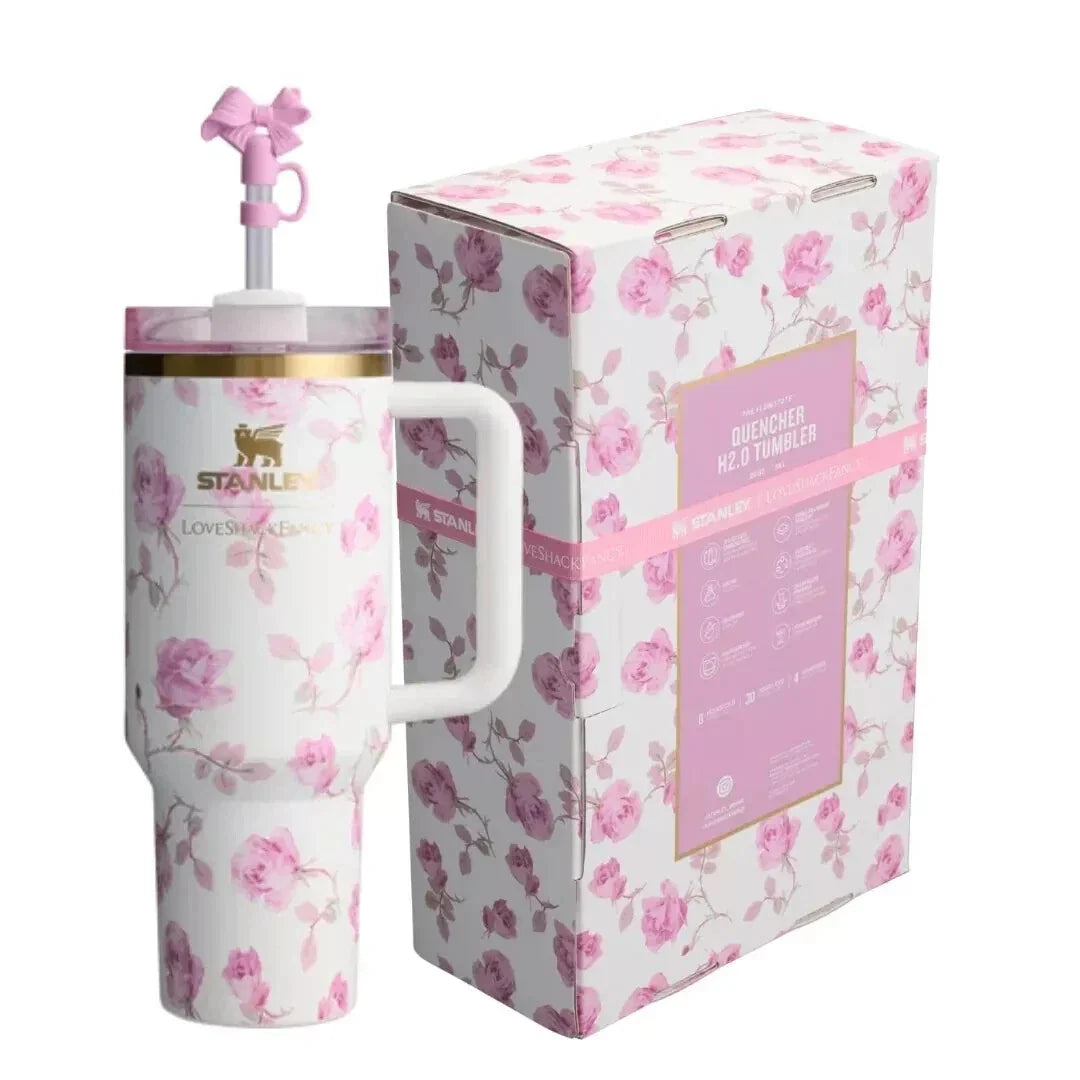 AUTHENTIC Stanley x LoveShackFancy Quencher Tumbler 40 oz Ribbon Rosa Sealed!